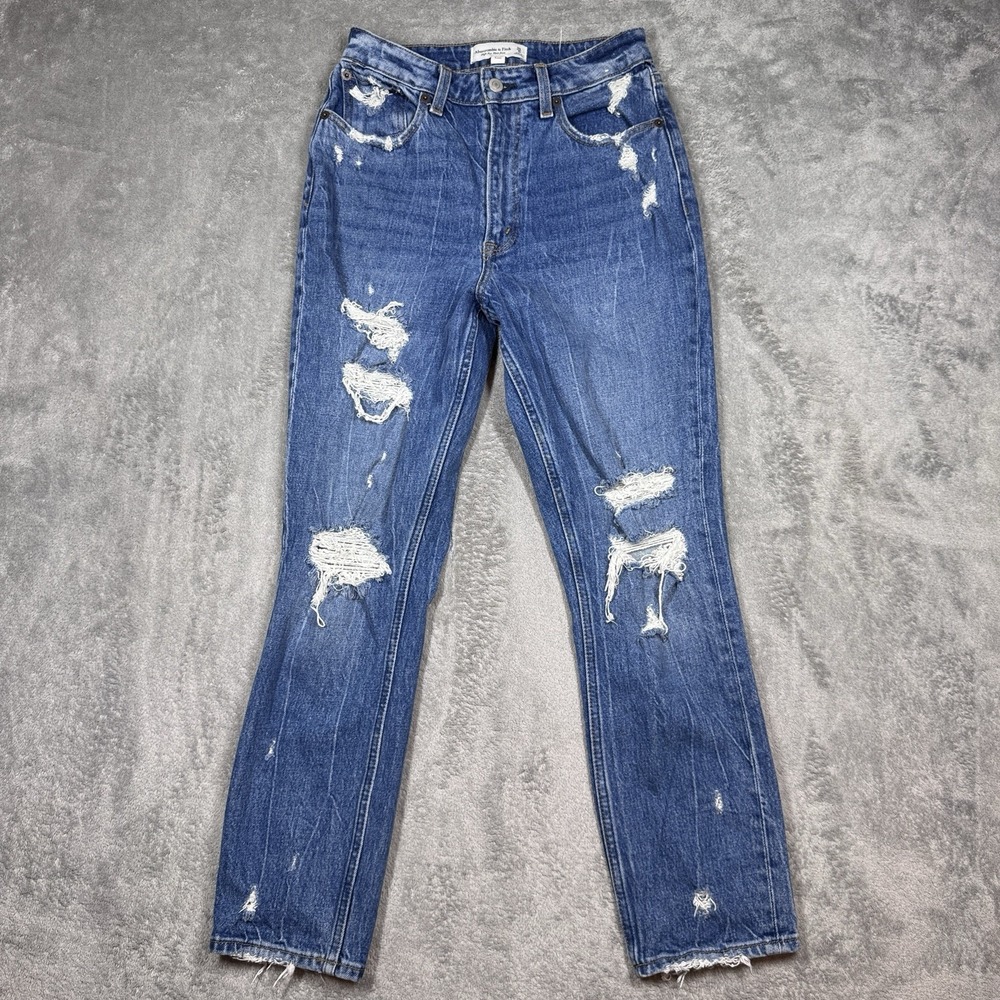 Abercrombie Curve Love High Rise Mom Jeans Distressed‎ Blue Womens 25R
